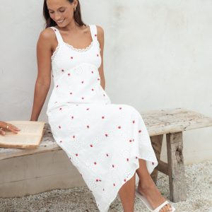 Salli Midi Dress - White/Red