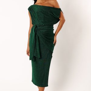 Santiago Off Shoulder Midi Dress - Emerald