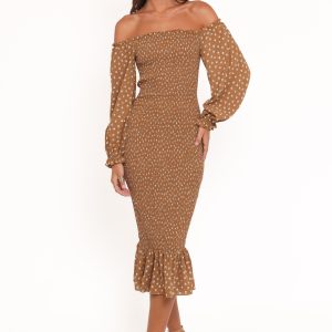 Sara Midi Dress - Brown Floral