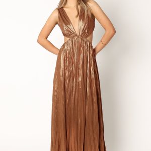 Shania Pleated Maxi Dress - Bronze