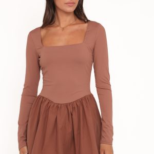 Sheena Long Sleeve Mini Dress - Mocha