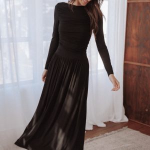 Shirley Long Sleeve Maxi Dress - Black