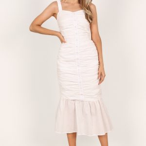 Sierre Ruched Midi Dress - White