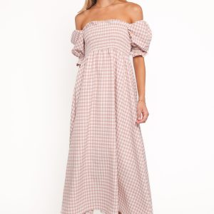 Siun Short Sleeve Midi Dress - Brown Gingham