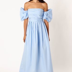 Solana Off Shoulder Midi Dress - Blue