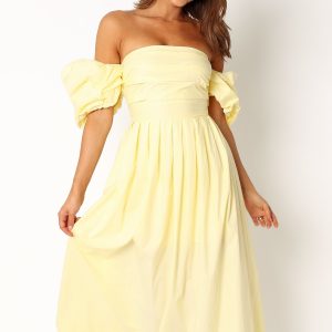Solana Off Shoulder Midi Dress - Yellow
