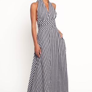 Solene Maxi Halterneck Dress - Black/White