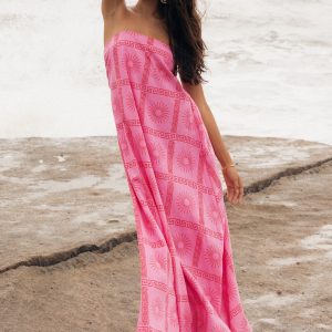 Soph Strapless Maxi Dress - Pink Red