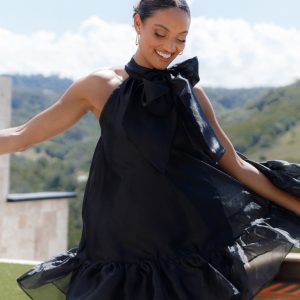 Sophia Bow Mini Dress - Black