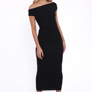 Spencer Off Shoulder Midi Dress - Black