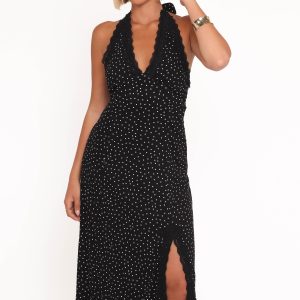 Stasia Maxi Halter Dress - Black White