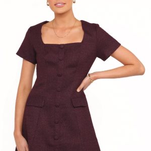 Sutton Mini Dress - Plum Tweed