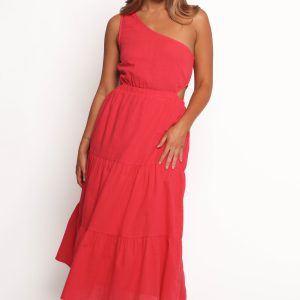 Teresa One Shoulder Midi Dress - Red