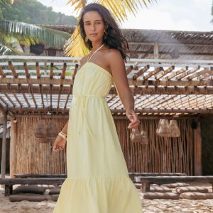 View Halterneck Maxi Dress - Lemon
