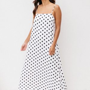 Virgo Maxi Dress - White Polka Dot