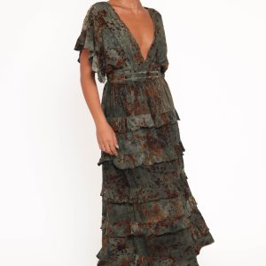 Wendi Ruffle Dress - Jade/Brown