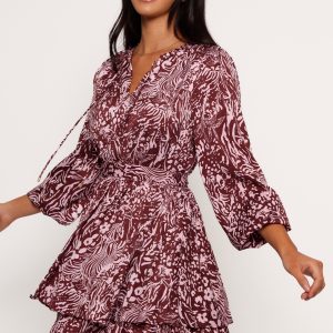 Wrenley Long Sleeve Mini Dress - Chocolate/Pink
