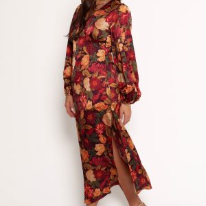 Zimmer Long Sleeve Maxi Dress - Sangria Bloom