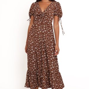 Zina Maxi Dress - Brown Ditsy Floral