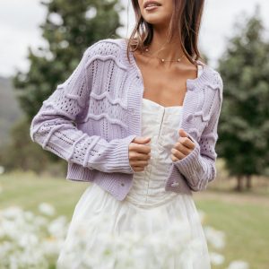 Aidy Crop Button Front Cardigan - Lilac