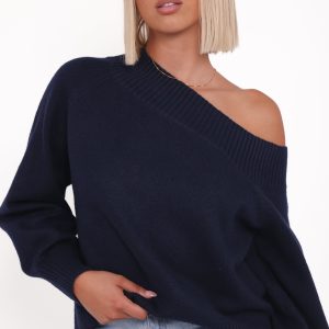 Ailis Off Shoulder Sweater - Navy