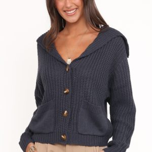 Amelia Oversize Collar Button Cardigan - Navy
