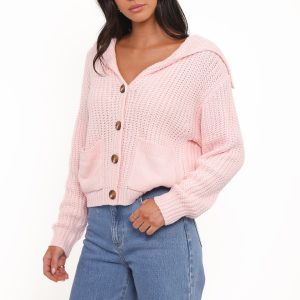 Amelia Oversize Collar Button Cardigan - Pink