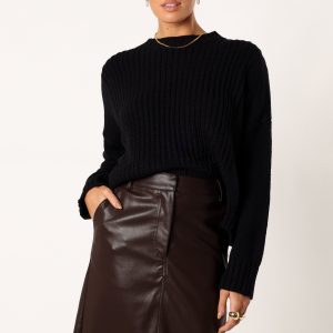 Arlette Textured Knit Sweater - Black
