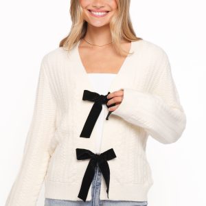 Bree Velvet Bow Cardigan - Cream