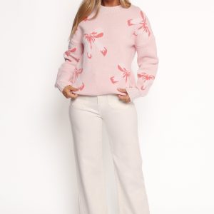 Carrington Bow Print Knit Sweater - Pink