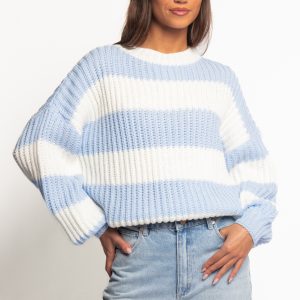 Courtney Thick Stripe Knit Sweater - Blue Cream