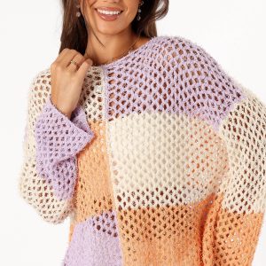 Dawn Color Block Knit Sweater - Cream Lavender