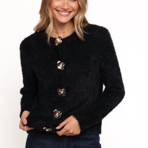 Donna Flower Button Cardigan - Black