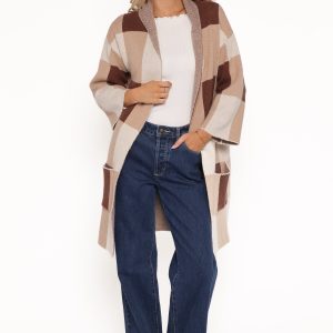 Ecoya Long Cardigan - Brown Plaid