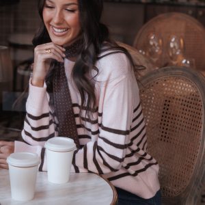 Eleanora Striped Knit Pullover Sweater - Pink