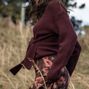 Ettie Wrap Side Tie Knit Sweater - Burgundy