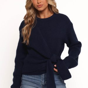 Ettie Wrap Side Tie Knit Sweater - Navy
