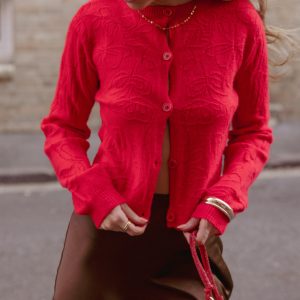 Fauna Tonal Floral Cardigan - Red
