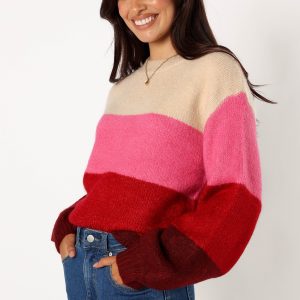 Giovanna Crewneck Multi Stripe Knit Sweater - Berry