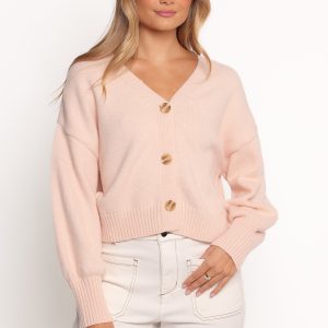 Isabel Button Front Cardigan - Pale Pink