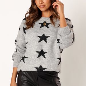 Janiyah Star Knit Sweater - Grey Black
