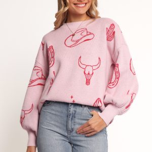 Jax Western Knit Sweater - Pink