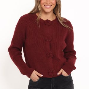 Jones Rosette Cardigan - Burgundy