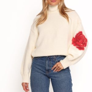 Kelso Flower Embroidery Knit Sweater - Cream