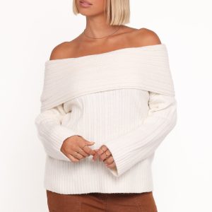 Kenny Off Shoulder Knit Sweater - Cream