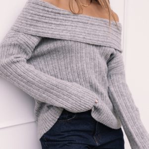 Kenny Off Shoulder Knit Sweater - Grey