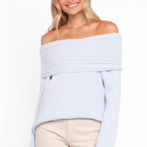 Kenny Off Shoulder Knit Sweater - Pale Blue