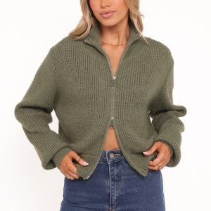 Kourtney Zip Cardigan - Olive