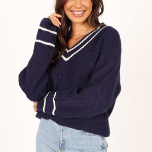 Leanna Vneck Knit Sweater - Navy