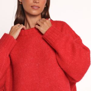 Lloyd Oversized Crew Knit Sweater - Red